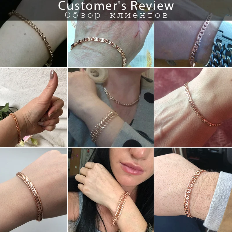 Bracelets for Women Men 585 Rose Gold Color Copper Curb Cuban Snail Link Chain Bracelet On Hand Jewelry Gifts 18cm-23cm GBB1