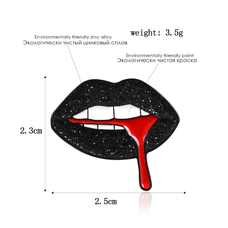 Black Glitter Lips Brooch Sexy Sequins Lips Blood Drops Enamel Pins Coat Backpack Personality Badge Couple Friends Romantic Gift