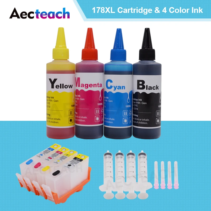 

Aecteach Refillable Cartridge Replacement For HP 178 XL Photosmart B109a 5510 5515 6510 7510 + For HP Printer Ink Refill 400ml