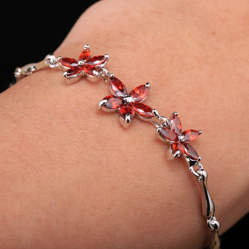 Гранат, морганит Циркон 925 пробы серебро и звено цепи браслет 7 дюймов S7908