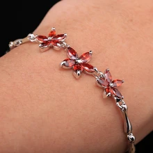 Гранат, морганит Циркон 925 пробы серебро и звено цепи браслет 7 дюймов S7908