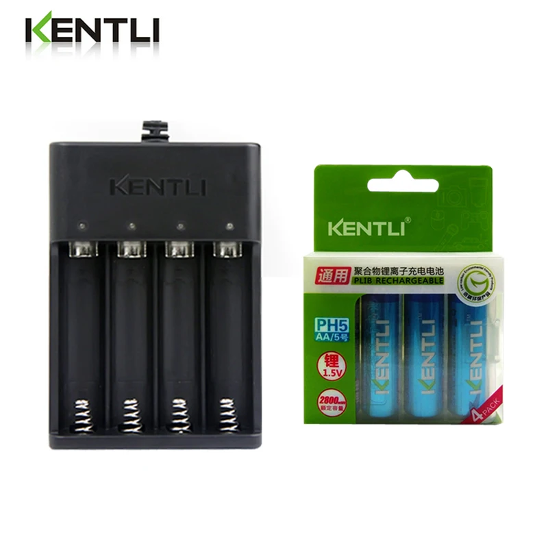 

4pcs KENTLI AA 1.5v 2800mWh Li-polymer li-ion polymer lithium rechargeable battery + 4 slots Ports USB smart Charger