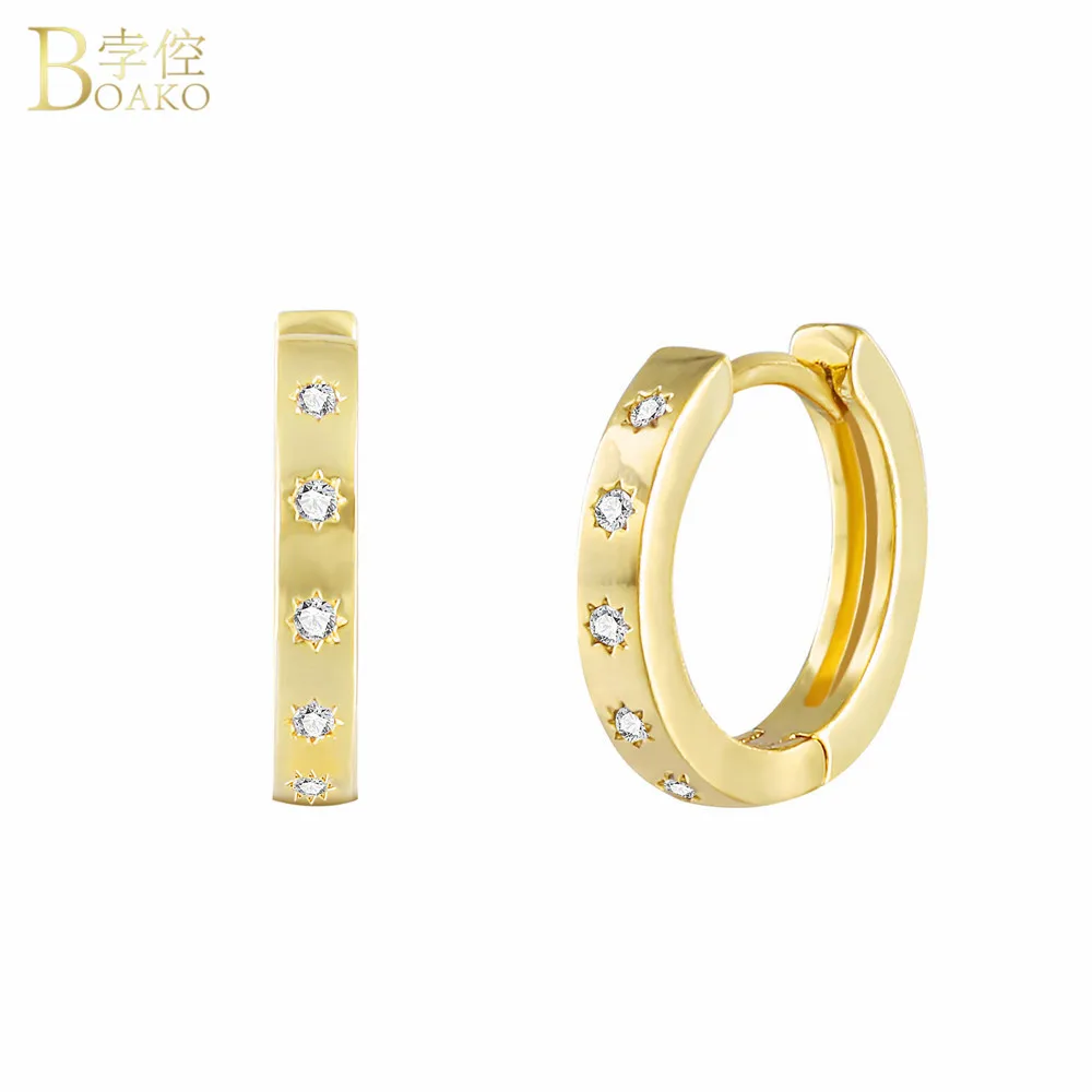 

BOAKO Small Gold Hoop Earrings For Women Wedding Engagement Fashion Jewelry Tiny Zircon Round Huggies Earrings With CZ Stone