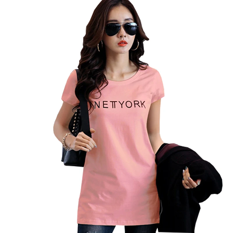 

Shintimes T Shirt Women Clothes 2019 Summer Fashion Cotton Long T-Shirts Letter Short Sleeve Tee Shirt Femme Camisetas Mujer