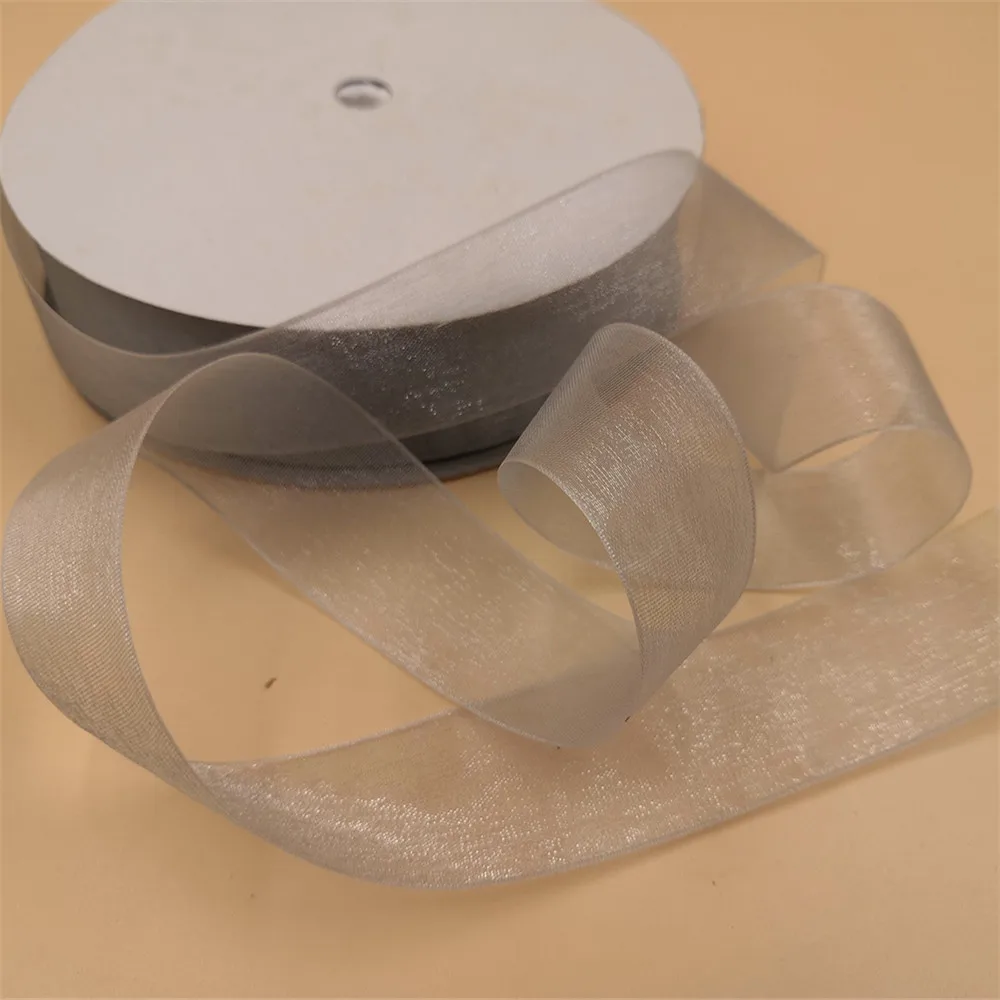 

1" 25mm X 100yards Solid Silver Sheer Organza Ribbon Transparent For Wedding Party High Quality DIY Craft