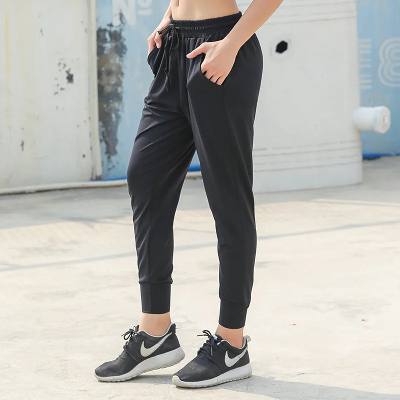 Summer Loose Sports Trousers Was Thin Elastic Feet Fitness Pants Black