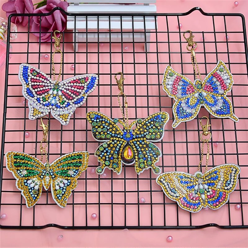 5pcs/set 5D Diamond Painting Butterfly Keychain Key Ring Drill DIY Embroidery Painting Gift Cross Stitch алмазная вышивка