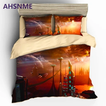 

AHSNME HD 3D Future City Bedding Sets Sci-Fi Space Themed Duvet Cover Set Pillowcase AU US EU Or Custom Size King Size Bed