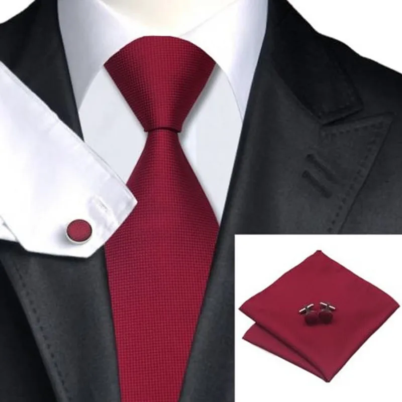 Тканый шелковый галстук ручной работы мужской галстук запонки и носовой платок набор носовой платок подарок - Цвет: Jujube red