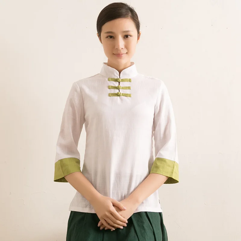 Chinese Vintage Shirt Women Improvement Daily Slim Blouse Cotton Linen ...
