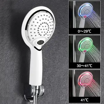 

Automatic LED Light Shower Head 3 Color LED Handheld Bathroom Digital Temperature Display Shower Spray Head Water Saving