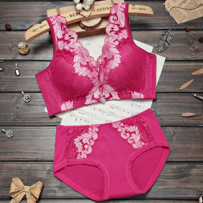 

Slimgirl Women's Comfortable Sexy Lace Bra Set Floral Push Up Wire Free Full Cup Bra & Brief Sets Girl's Big Size Underwear