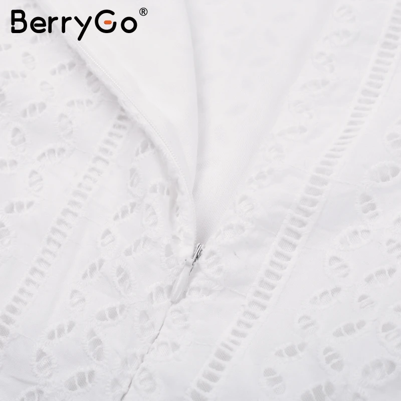 BerryGo Sexy с открытой спиной, винтажное кружевное платье Женщины Половина рукава Элегантный миди белое платье осень вечерние Новогоднее платье vestidos robe