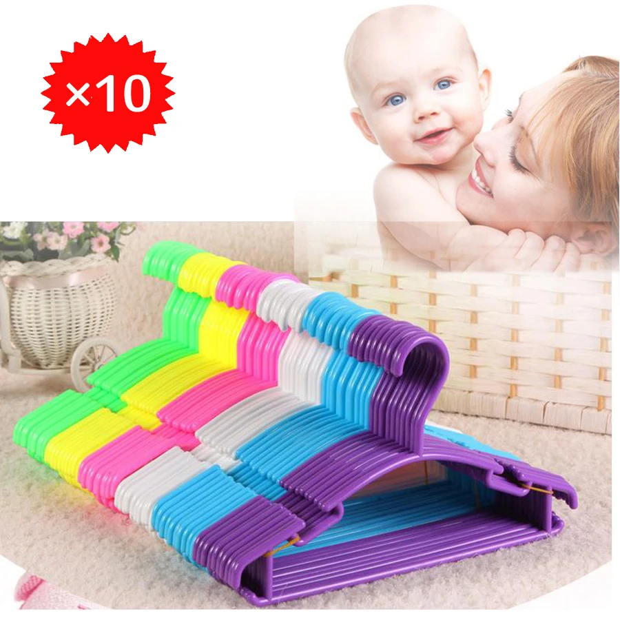 

Liplasting 10pcs/lot Childrens Plastic Hangers Clothes Coat Trouser Bar Baby Toddler Kids 5 Colors Hook Household Organization
