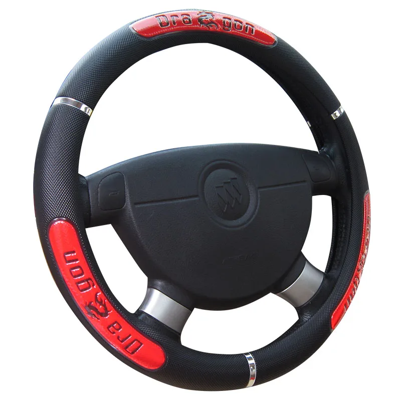 

KKYSYELVA 6 Colors Leather Auto Car Steering Wheel Cover 38CM/15'' Anti-catch Holder Protector Interior Accessories