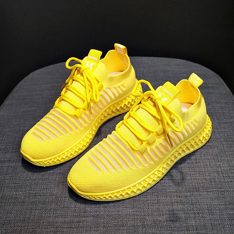 Sneakers Women Breathable Air Mesh Pink Yellow Platform Shoes Ladies Summer Casual Knitting Flats Shoes Chunky Platform SD-10