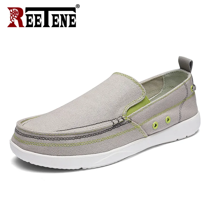 Мужские парусиновые туфли REETENE модные удобные кожаные лоферы без застежки