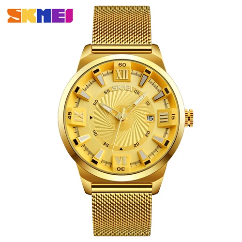 Новинка SKMEI Роскошные брендовые золотые часы с ремешком из нержавеющей стали мужские деловые повседневные кварцевые часы наручные часы водонепроницаемые часы Relogio - Цвет: Gold