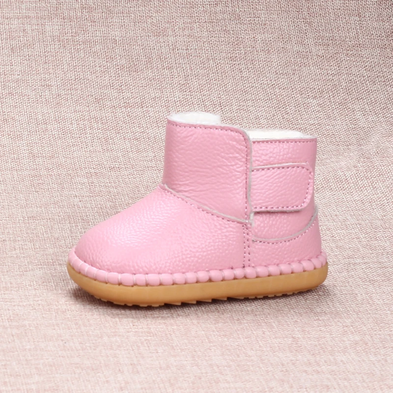 2016 Winter Kids Snow Boots Soft Cow Muscle Sole Toddler Shoes 0-1-2-3 Years Old Baby Shoes Genuine Leather Children Shoes