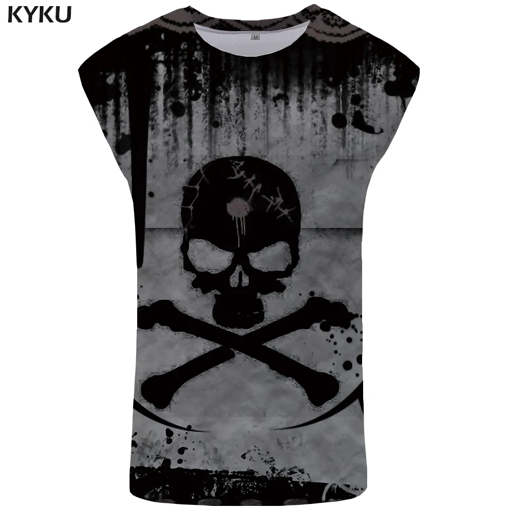 

KYKU Skull Tank Top Men Devil Singlet Hip Hop Undershirt Casual Ftness Clothing Stringer Vest Sleeveless Shirt Man Anime