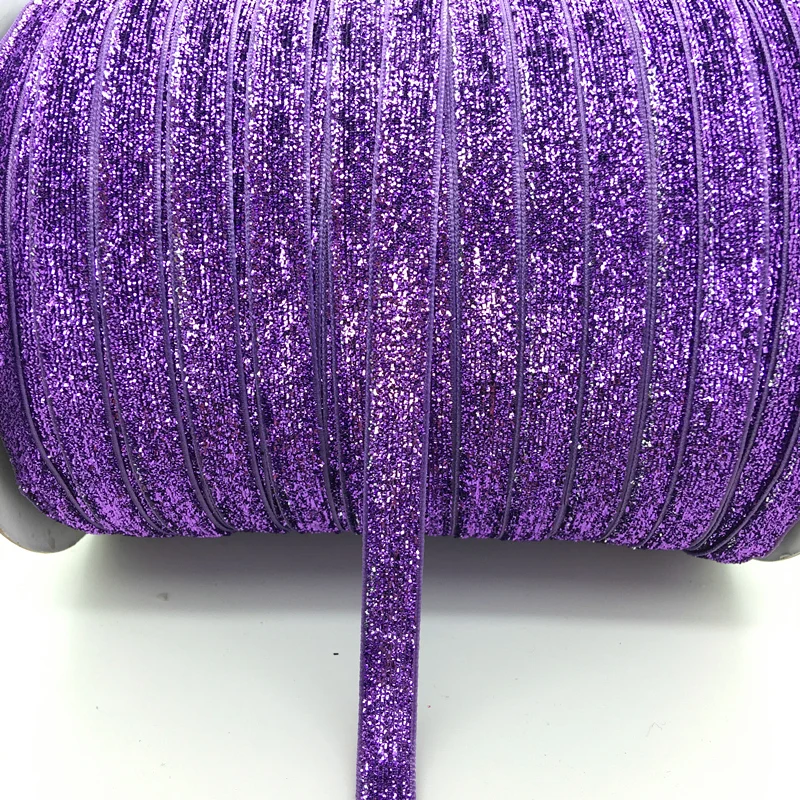 5 ярдов, 3/8 дюйма, 10 мм, фиолетовая блестящая бархатная лента, повязка на голову, заколки, украшение в виде банта# RS-11 - Цвет: Glitter Purple