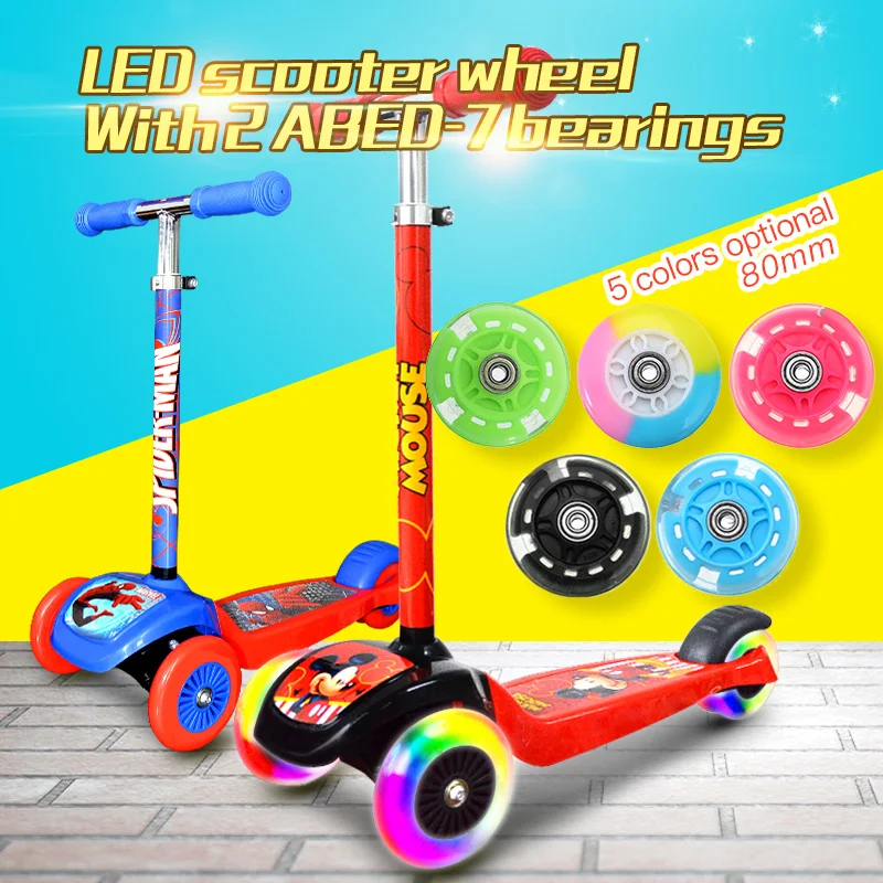 

80mm Scooter Wheel Bearings for Mini Micro Scooter LED Wheel Flash Light Up Wheel with 2 ABED-7 5 Colors