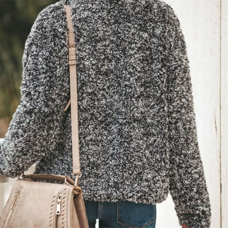 Winter Sherpa Fleece Sweater Turtleneck Fluffy Thick Fleece Zip Pullover High Quality Winter Warm Streetwear Women Coat Winter Sherpa Fleece Sweater Turtleneck Fluffy Thick Fleece Zip Pullover High Quality Winter Warm Streetwear Women Coat