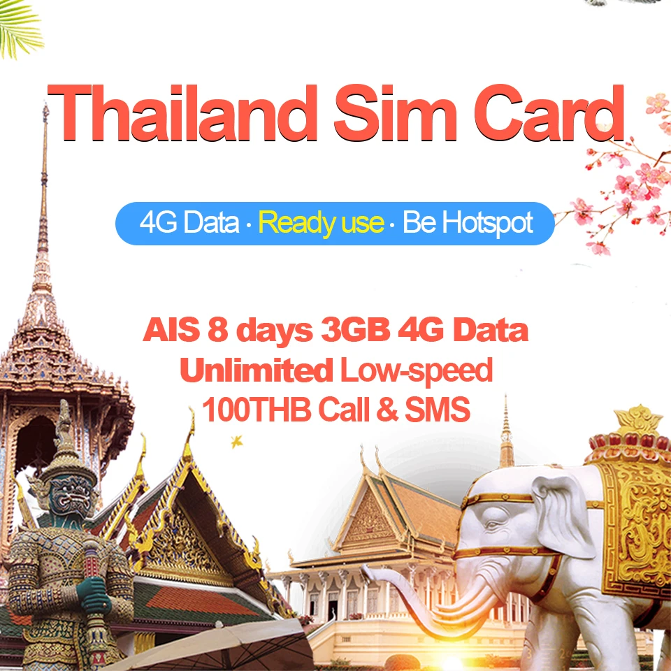 

Mewfi AIS Thailand Travel Sim Card 8 Days Unlimited Data 3GB 4G Data+100 THB Call & SMS Native Mobile Phone Sim Card Unactivated