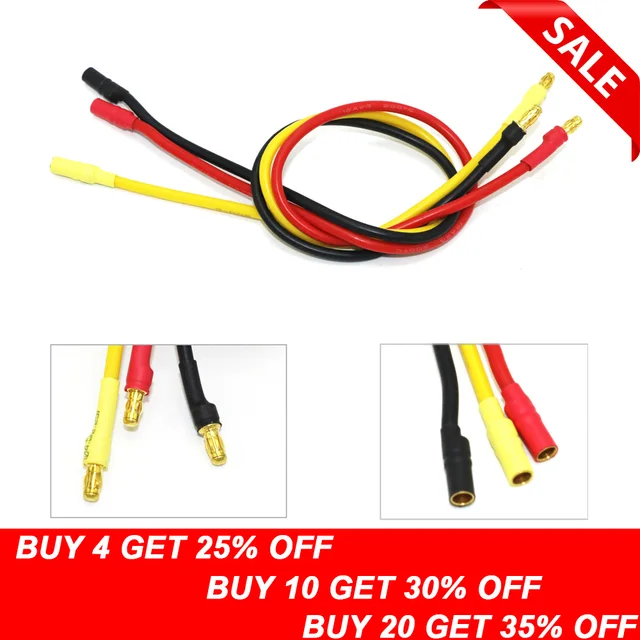 3pcs/lot 300mm 30cm 3.5mm Gold Bullet Banana RC Brushless Motor ESC Connectors Extension Cable