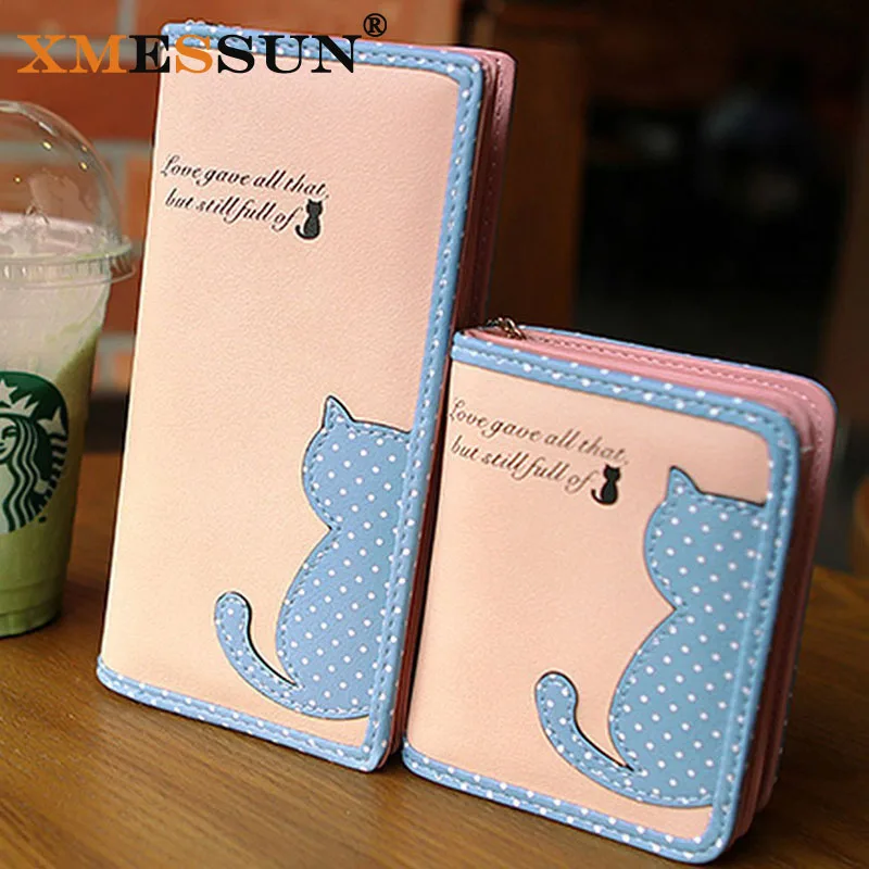 2016 High Quality Women Wallet Short and Long Female Wallets Cute Carton Cat Women Card Holder Zipper Design Brand Coin Purse