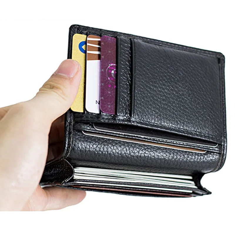  Wholesale 2016 New 100% First Layer Of Cowhide Genuine ID Card Holder Men Credit Card Case Leather Business Card Wallets. 