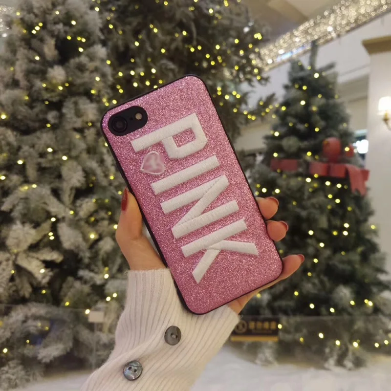 3D вышивка розовый Виктория Розовый Блестящий сверкающий мягкий чехол для телефона для samsung S8 S9 Plus plus для iphone11 11pro XS MAX 7 8 Secret