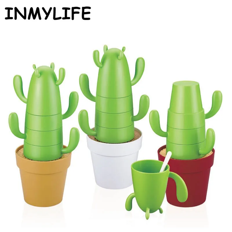 

INMYLIFE 4 pieces /set Stackable Cactus Plant Mugs Set for Coffee Tea Creative Home Mugs Cute Southwestern Decor coffee mug