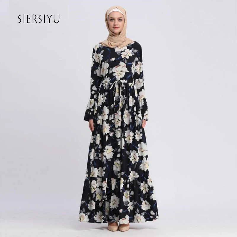 

Ramadan 2019 Abayas For Women Islamic Clothing Long Sleeve Flower Print Maxi Muslim Dress Bangladesh Kaftan Dubai Dresses Robe