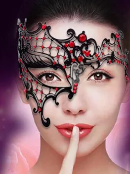

New Red Half Face Venetian Masquerade Mask Filigree Black Silver Metal Diamante Ball Halloween