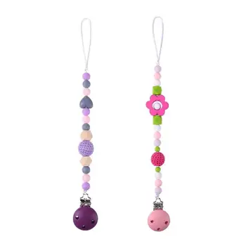

Silicone and Wood Pacifier Clip Wooden Bead Dummy Wooden Pacifier Chains Silicone Soother Clips Baby Shower Gift Teething Toy
