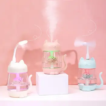 

3 In 1 Humidifier Cute Cat Air Humidifier LED Aromatherapy Air Incense Holder Fan Diffuser Dry autumn winter Purifier Atomizer