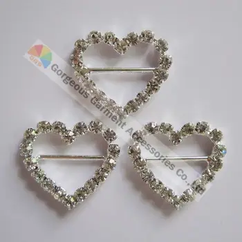 

100pcs/lot Heart shape wedding invitation buckle Czech crystal rhinestone slide buckle Sliver Set For DIY accessories