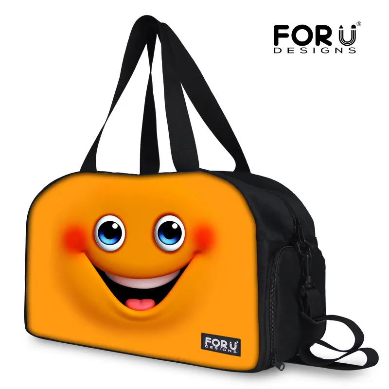 

FORUDESIGNS Women Duffle Bag Cute Cartoon Smile Face Bag Large Capacity Travel Bag+Independent Shoe Bit Fashion Bag for Women