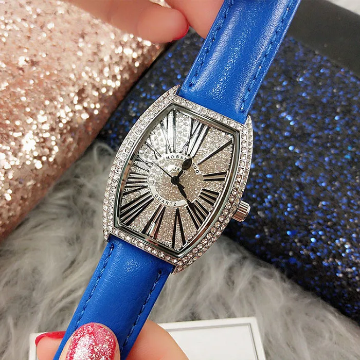 Роскошные Брендовые женские часы браслет Кристалл женские часы женские кожаные кварцевые женские часы наручные часы Montre Femme Reloj Mujer - Цвет: blue