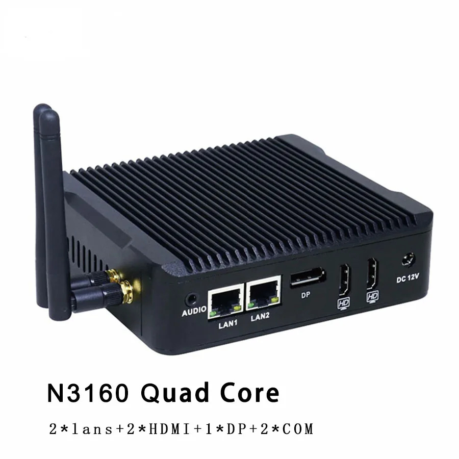 Quad Core N3160 Fanless Mini PC Windows 10 7 8 Dual LAN NIC Barebone PC Micro