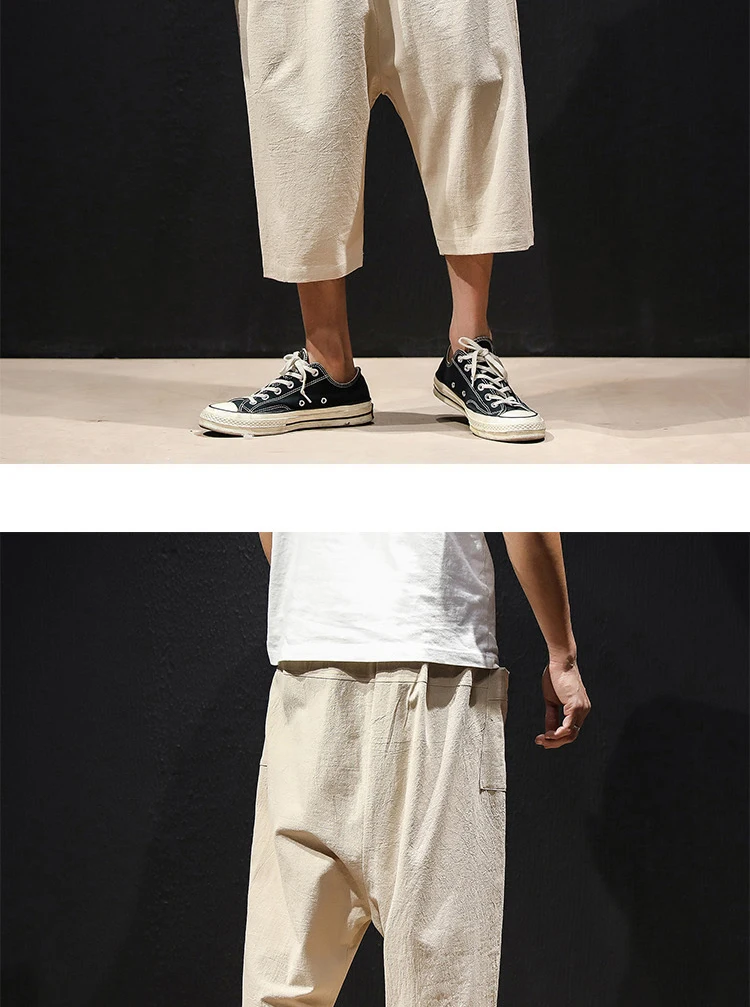 Sinicism Store Лето 5XL широкие шаровары мужские широкие ноги мешковатые брюки мужские повседневные брюки с большим карманом из хлопка и льна