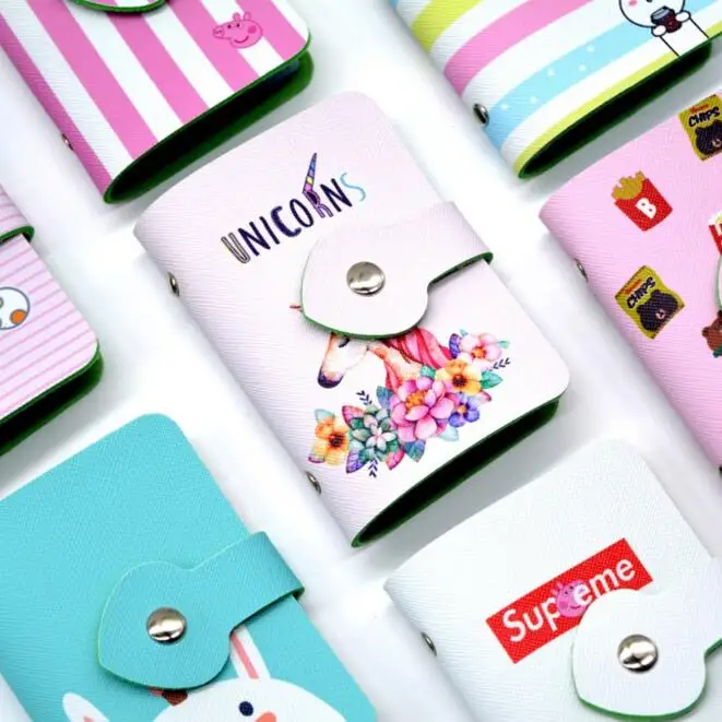 

1PC 24 Bits PU Leather Cartoon Unicorn Card Case Credit Bank Card Bag ID Card Organizer Holder Stationery Accessories