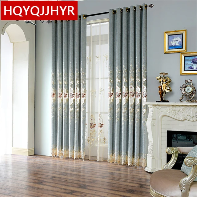 European Luxury Light Blue Embroidered Blackout Decorative Curtains European Luxury Light Blue Embroidered Blackout Decorative Curtains For Bedroom Window Living Room D