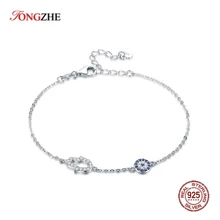 TONGZHE 925 Серебряный браслет женский CZ синий браслет evil eye Hamsa турецкий приносящий удачу браслеты для женские Украшения, браслеты