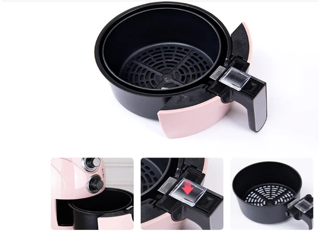 Fritadeira de ar Forno sem Fumaça Inteligente Automática Grande Frango Peixe Baker Chips Nuggets Mozzarella Vara Fabricante Cor Rosa 2.5l 10 Eletrodomésticos