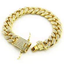 12 мм Майами Снаряженная Кубинский браслет для Для мужчин цвета: золотистый, серебристый хип-хоп Iced Out проложили Стразы CZ, браслет ювелирных изделий