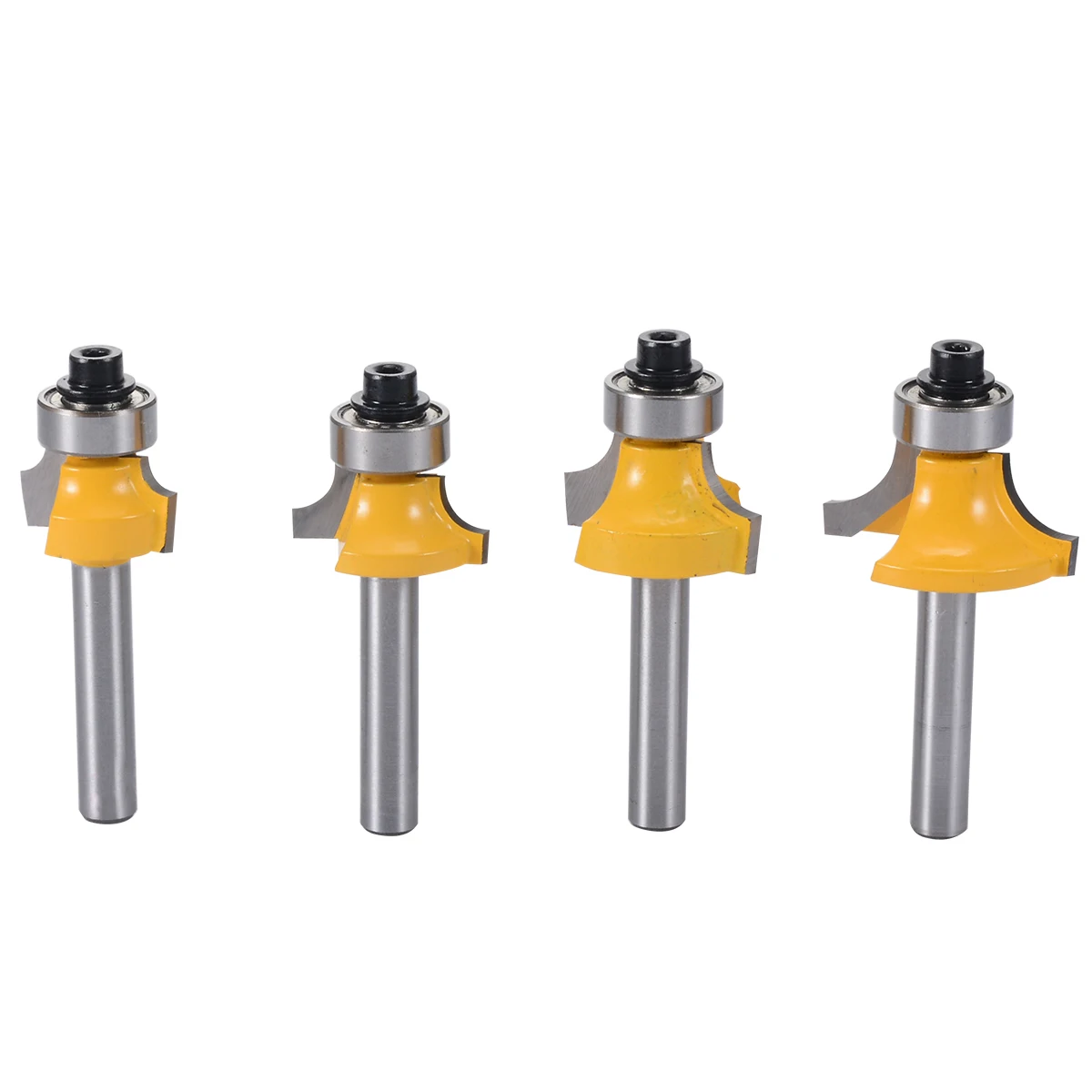 4pcs 1/4" Shank Round Over Router Bit Set 1/2" 3/8" 1/4" 1/8" Radius for Wooworking Cutter Tool