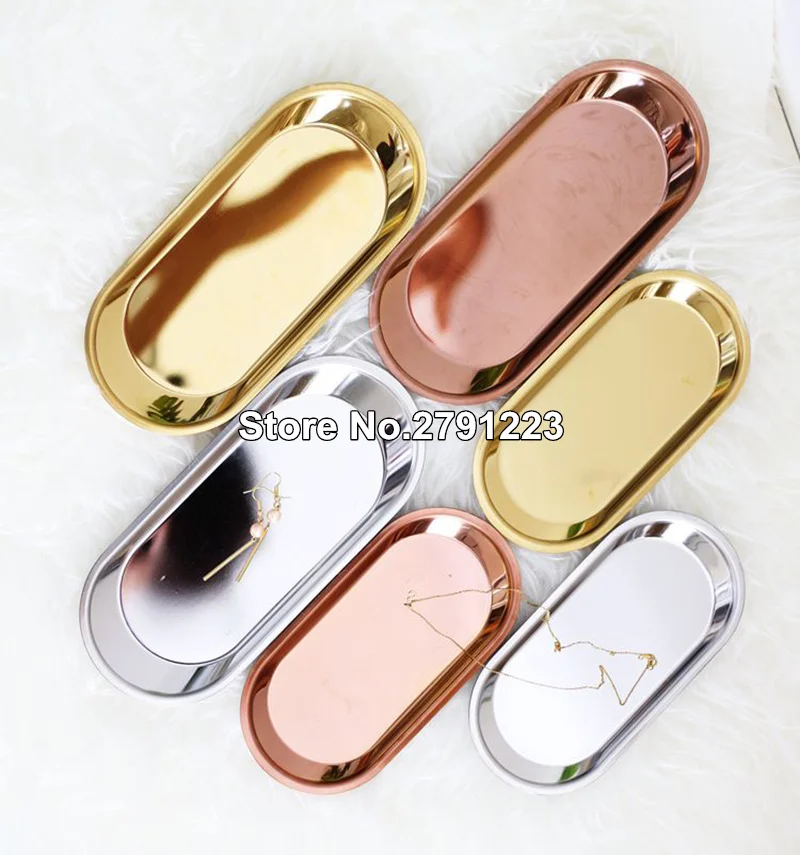 New 2019 Colorful Metal Storage Tray Gold Oval Dotted Fruit Plate Small Items Jewelry Display Mirror | Дом и сад