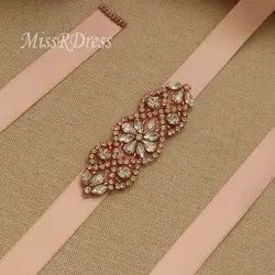MissRDress розовое золото Кристалл Свадебный Пояс Стразы ленты с цветами пояс невесты лента для свадьбы Porm платья JK853